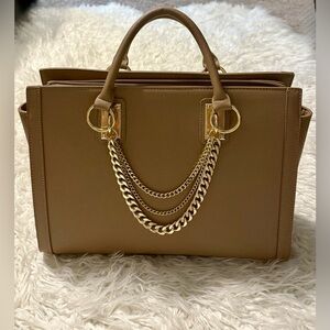 Brown Satchel with Gold Chain Details